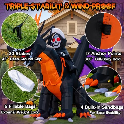 Long Animated Dragon Grim Reaper Halloween Inflatable with Moving Head