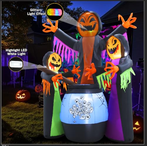 Halloween Inflatables Three Witch Around Cauldron Light Yard Decor