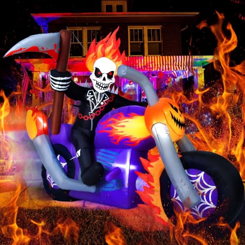 Halloween Inflatable Grim Reaper Motorcycle with Built-in LEDs