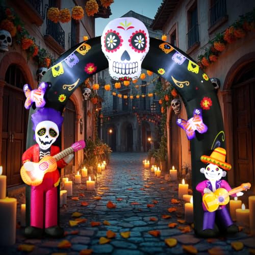 Day of Dead Inflatable Arch with Sugar Skull Guitar Skeleton