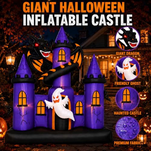 Giant Halloween Inflatable Haunted Castle with Dragon and Ghost