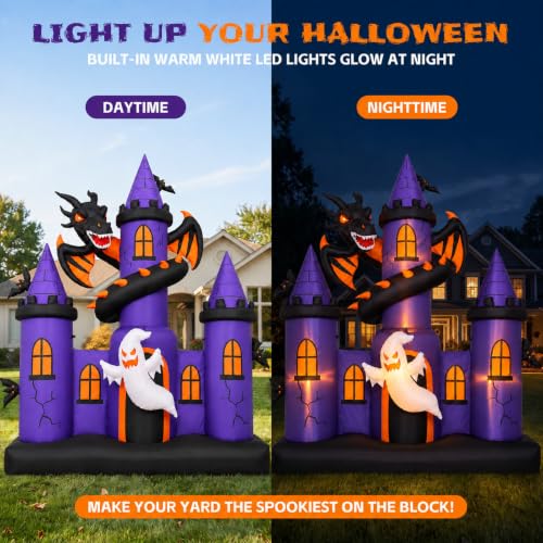 Giant Halloween Inflatable Haunted Castle with Dragon and Ghost
