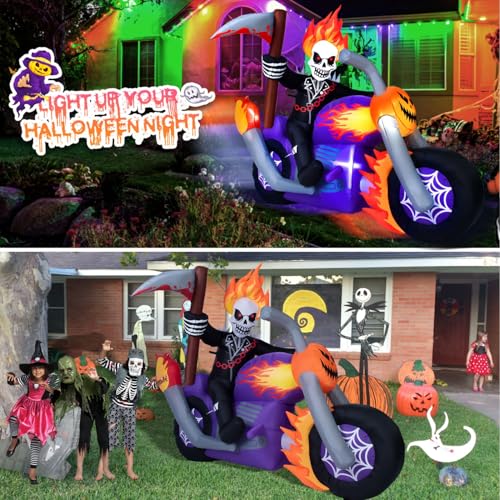 Halloween Inflatable Grim Reaper Motorcycle with Built-in LEDs