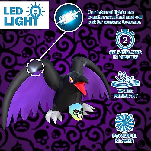Halloween Inflatable Crow Skeleton with RGB Lights Decor