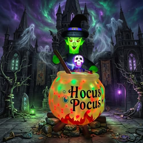 Halloween Inflatable Witch and Cauldron Outdoor Decorations