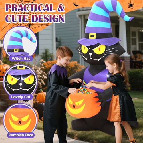Halloween Inflatable Black Cat Lighted Yard Decoration Witch Hat