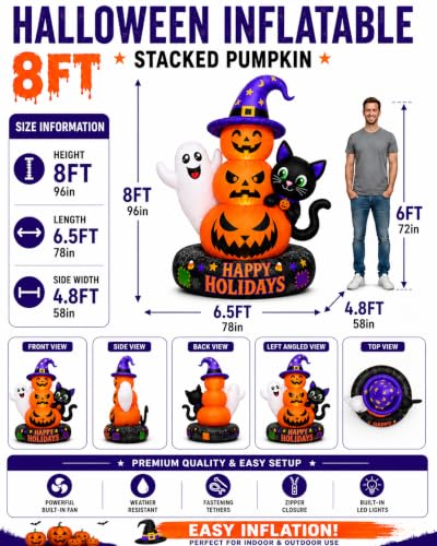 Halloween Inflatable Pumpkins Ghost Black Cat LED Lights