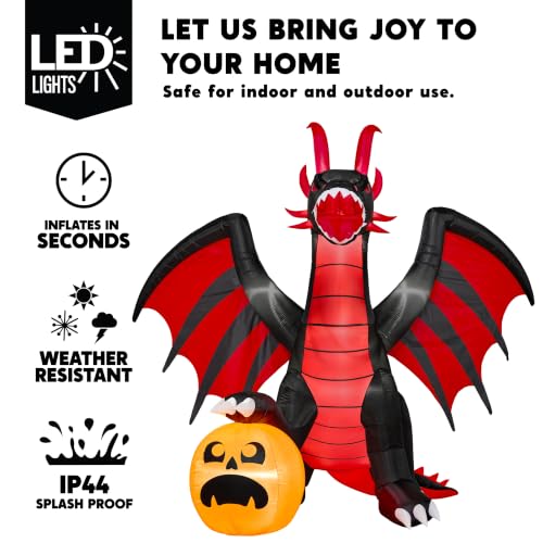 Halloween Inflatable Fire Dragon with Animated Mouth and Pumpkin Decoration