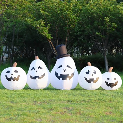 Long Halloween Inflatable White Pumpkin Built for Outdoor Displays