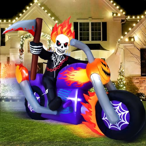 Halloween Inflatable Grim Reaper Motorcycle with Built-in LEDs