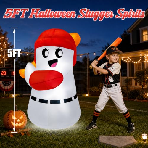 Inflatable Halloween Ghost Baseball Batter Decoration with LED Lights