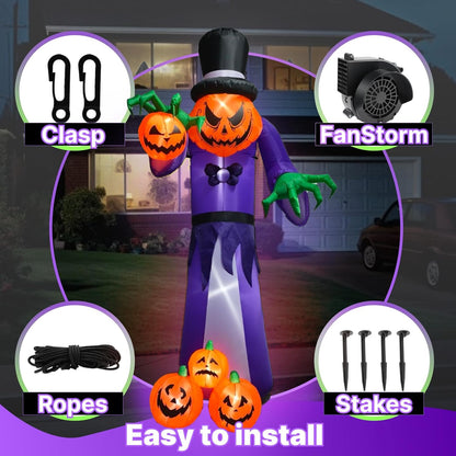 11FT Giant Halloween Inflatables Pumpkin Grim Reaper Outdoor Decoration Built-In LED Lights, Halloween Blow up Pumpkin Monster for Halloween Party Indoor, Outdoor, Yard, Garden, Lawn Decor