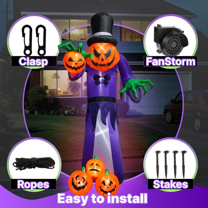 11FT Giant Halloween Inflatables Pumpkin Grim Reaper Outdoor Decoration Built-In LED Lights, Halloween Blow up Pumpkin Monster for Halloween Party Indoor, Outdoor, Yard, Garden, Lawn Decor