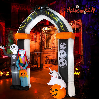 10FT Halloween Inflatable - Giant Halloween Inflatable Archway with Skeleton and Dog - Halloween Arch Blow Up with Built-in LED Lights for Outdoor Yard Garden Lawn Decor