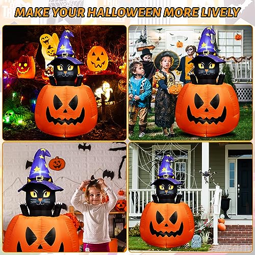 Halloween Inflatable Animated Witch Cat in Pumpkin with LEDs