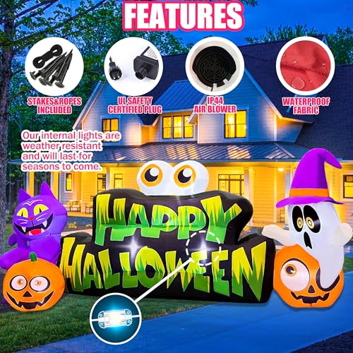 Lighted Halloween Inflatable Ghost Pumpkin Eyeballs Cat Banner