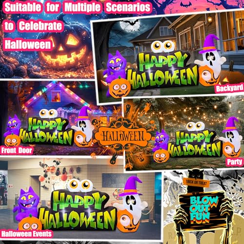 Lighted Halloween Inflatable Ghost Pumpkin Eyeballs Cat Banner