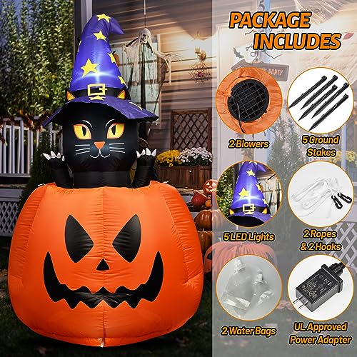 Halloween Inflatable Animated Witch Cat in Pumpkin with LEDs