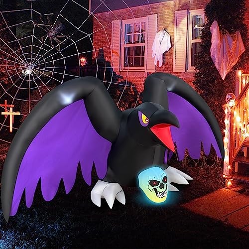 Halloween Inflatable Crow Skeleton with RGB Lights Decor