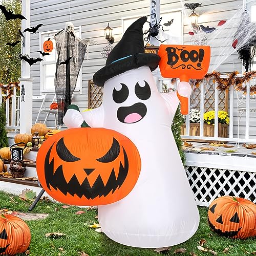 Inflatable Halloween Blow Ups with Ghost Pumpkin and LED Lights