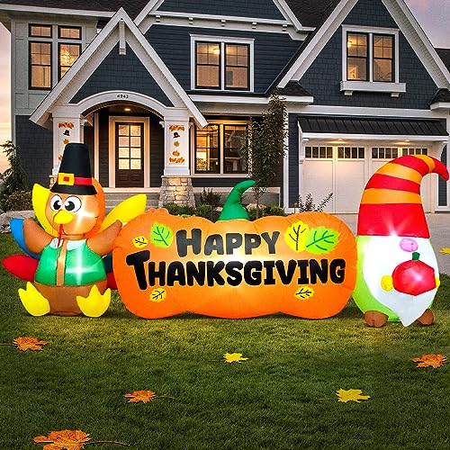 Inflatable Thanksgiving Yard Decoration with Turkey Pumpkin Gnome Theme