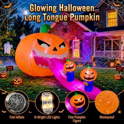 Blow Up Inflatable Giant Pumpkin with Long Tongue and LEDs