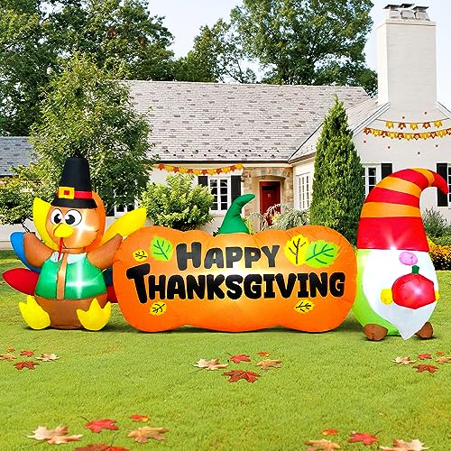 Inflatable Thanksgiving Yard Decoration with Turkey Pumpkin Gnome Theme