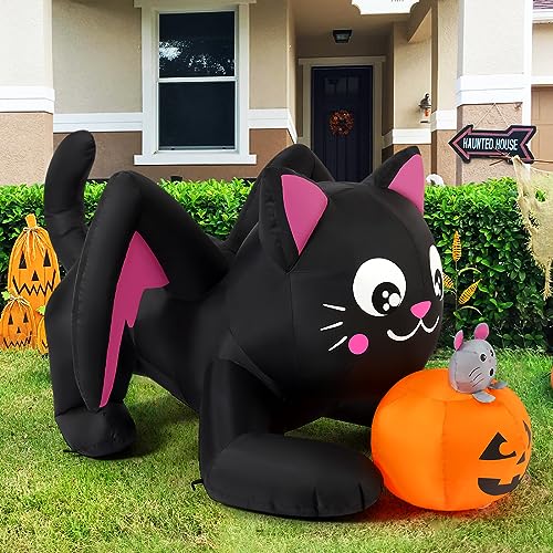 5 FT Halloween Inflatables Cat Yard Display with Pumpkin