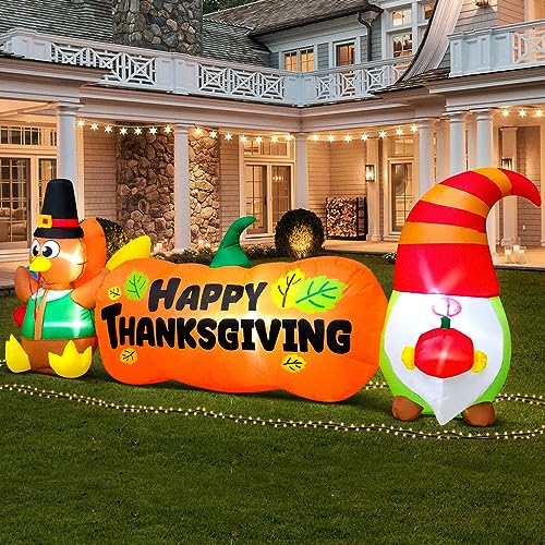 Inflatable Thanksgiving Yard Decoration with Turkey Pumpkin Gnome Theme