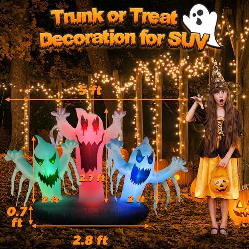 Inflatable Ghost Trunk or Treat Car Decorations Kit with LEDs