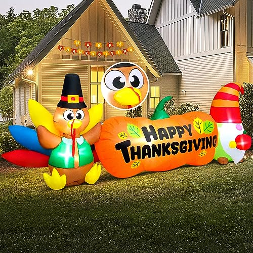 Inflatable Thanksgiving Yard Decoration with Turkey Pumpkin Gnome Theme