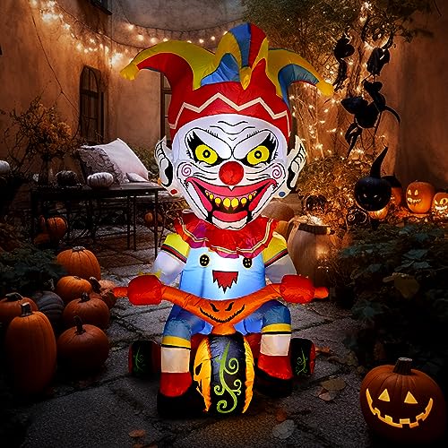 Halloween Inflatable Outdoor Clown Bicycle with LED Lighting