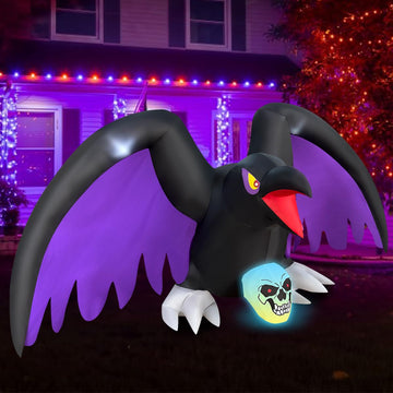 Halloween Inflatable Crow Skeleton with RGB Lights Decor
