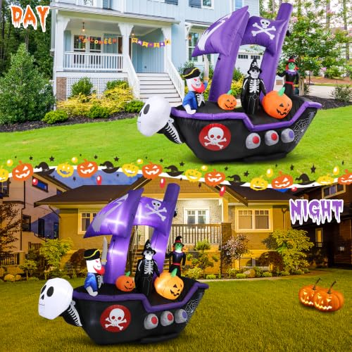 Halloween Inflatable Pirate Ship Outdoor Decor with LED Light