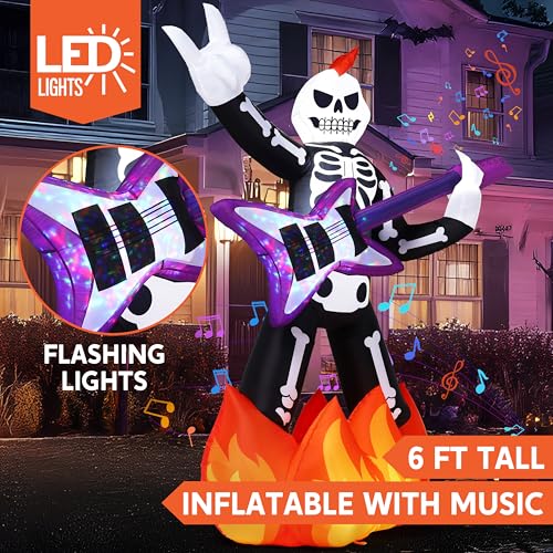 Inflatable Halloween Inflatable Skeleton Plays Guitar with LEDs