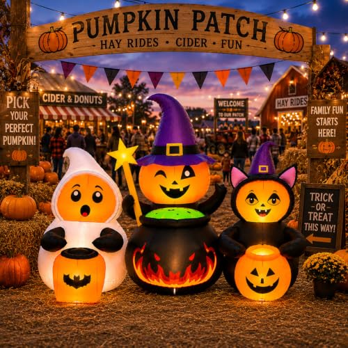 Halloween Inflatable Costumed Pumpkin Trio Party Yard Decoration