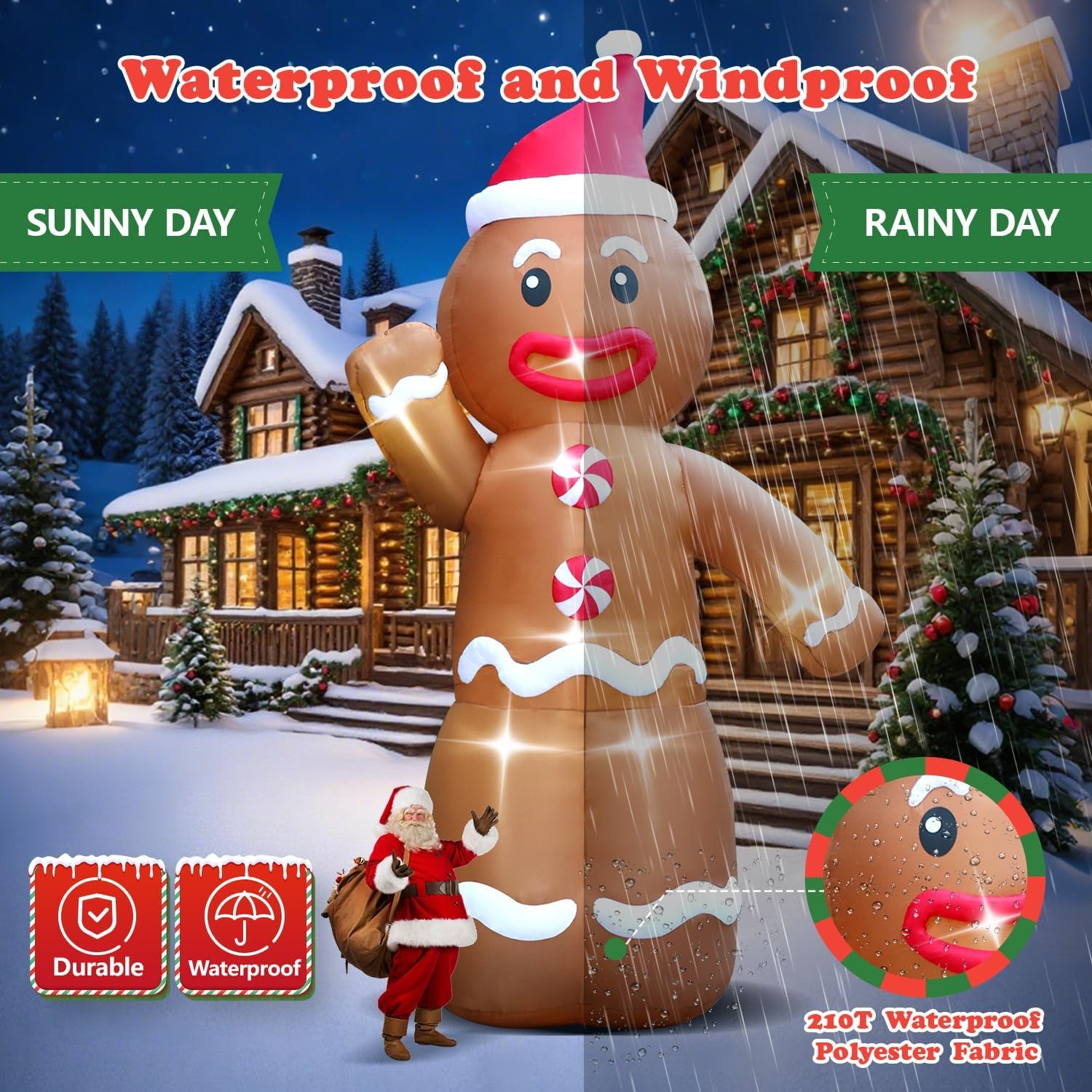 20FT Christmas Giant Inflatable Outdoor Decorations, Blow Up Gingerbread Man Yard Decoration, Xmas Decor Build-in LED Lights for Garden Lawn Yard Porch Holiday Party