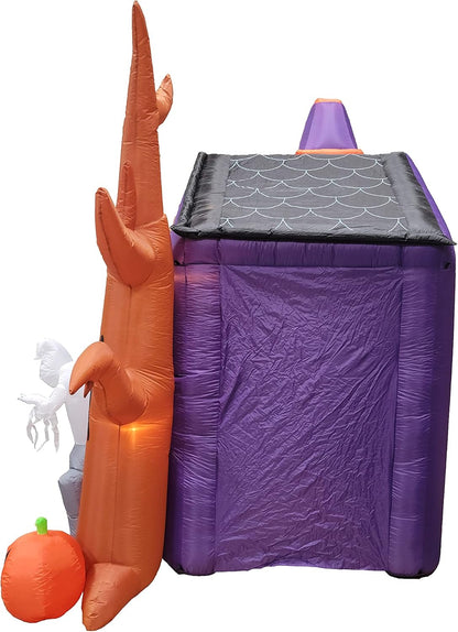 8.5 Foot Halloween Inflatable Haunted House Castle with Skeleton, Ghost, Tree and Pumpkin Lights Decor Outdoor Indoor Holiday Decorations, Blow up