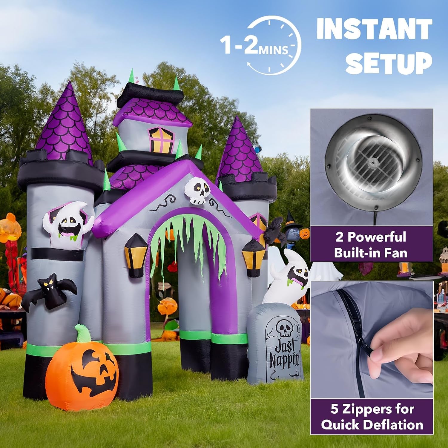 Halloween Inflatables 12 FT Haunted House Castle Archway Outdoor Decorations, Large Halloween Arch Blow up Yard Decorations for Front Lawn Garden Decor