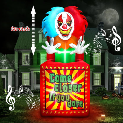 6.6 FT Halloween Inflatables Animated Clown with Music,  Circus Clown Box Outdoor Decorations Blow Up Yard with Built-in LEDs for Indoor Outdoor Party Garden Lawn Decor