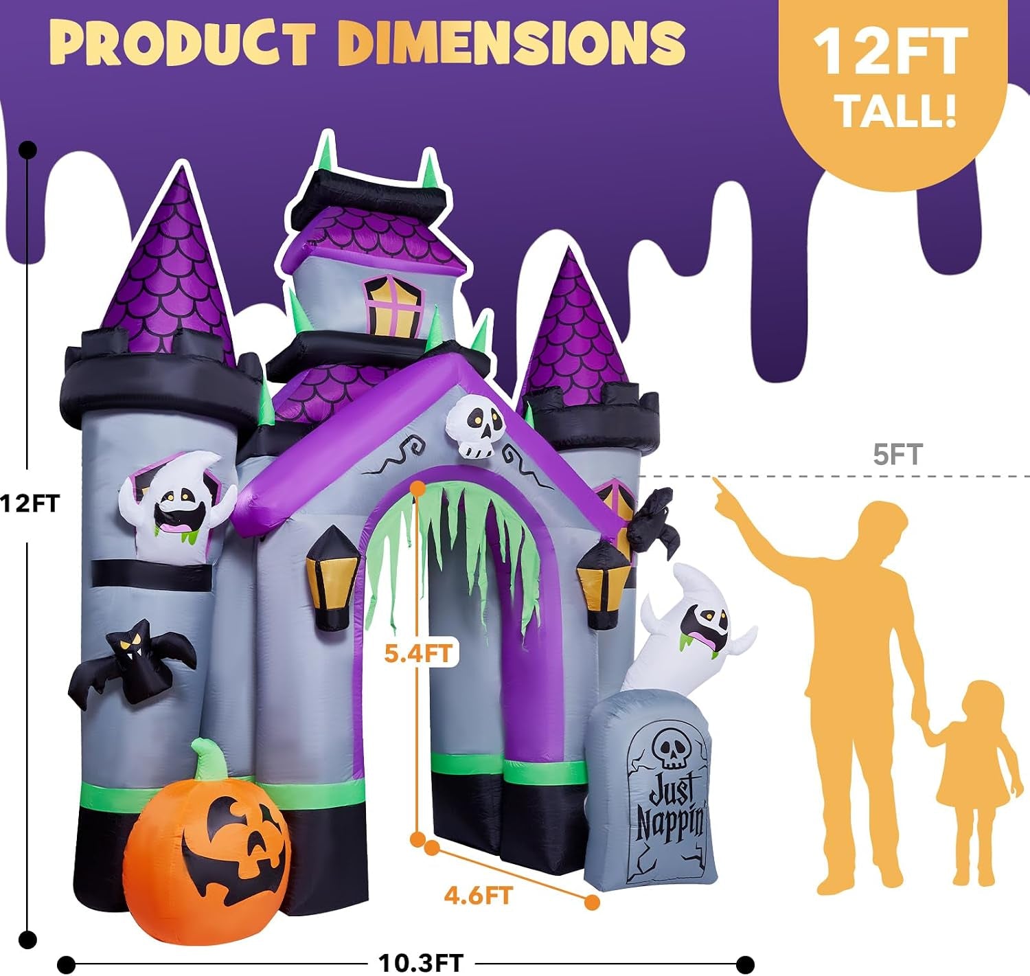 Halloween Inflatables 12 FT Haunted House Castle Archway Outdoor Decorations, Large Halloween Arch Blow up Yard Decorations for Front Lawn Garden Decor