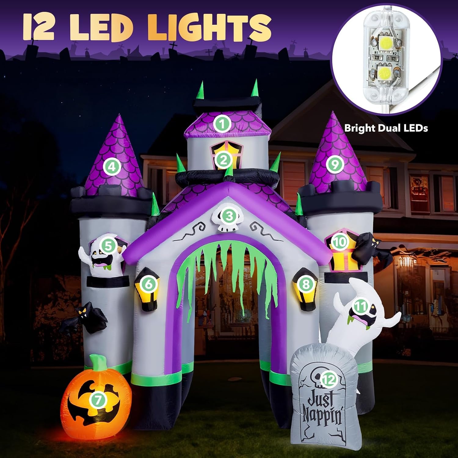 Halloween Inflatables 12 FT Haunted House Castle Archway Outdoor Decorations, Large Halloween Arch Blow up Yard Decorations for Front Lawn Garden Decor