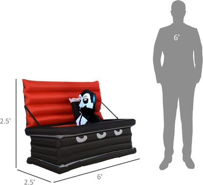 6FT W Halloween Inflatables Outdoor Decorations Vampire and Giant Coffin, Blow Up LED Yard Decor, for Garden, Lawn, Party, Holiday
