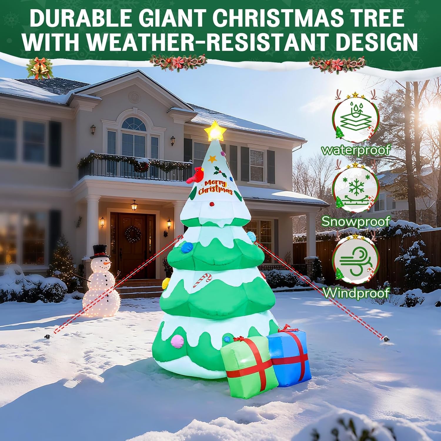 8 FT Christmas Inflatables Tree Decorations Outdoor - Blow Up Christmas Decorations Outdoor Yard Garden Lawn & Indoor Xmas Holiday Party - Inflatable Christmas Tree with LED Lights top Star