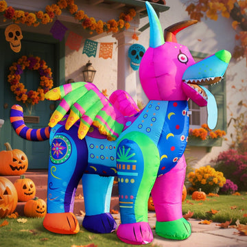 6FT Halloween Inflatable Blow Up Decorations, Dia de Los Muertos Day of Dead Alebrije, Built-in LEDs for Holiday Party, Garden, Lawn, Yard, Patio Décor