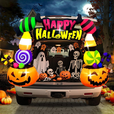 6FT Height Halloween Inflatables Trunk or Treat Car Decorations, Candy Pumpkin Arch Blow up Decorations with Built-in LED Lights Up for Halloween Party Lawn Yard SUV Car Luggage Decor