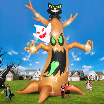 Outdoor Halloween Inflatable Ghost Tree Display with LEDs