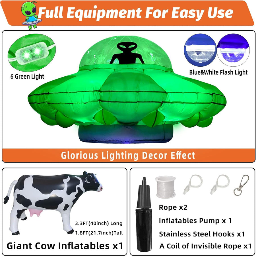Decoración Hinchable de Vaca Alienígena OVNI con Luces