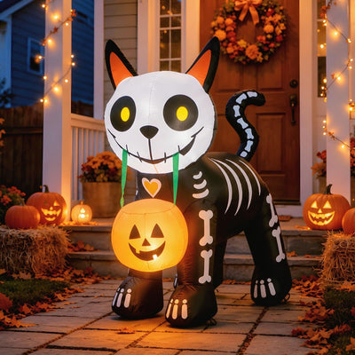 5FT Halloween Inflatables Cute Skeleton Cat Yard Decorations