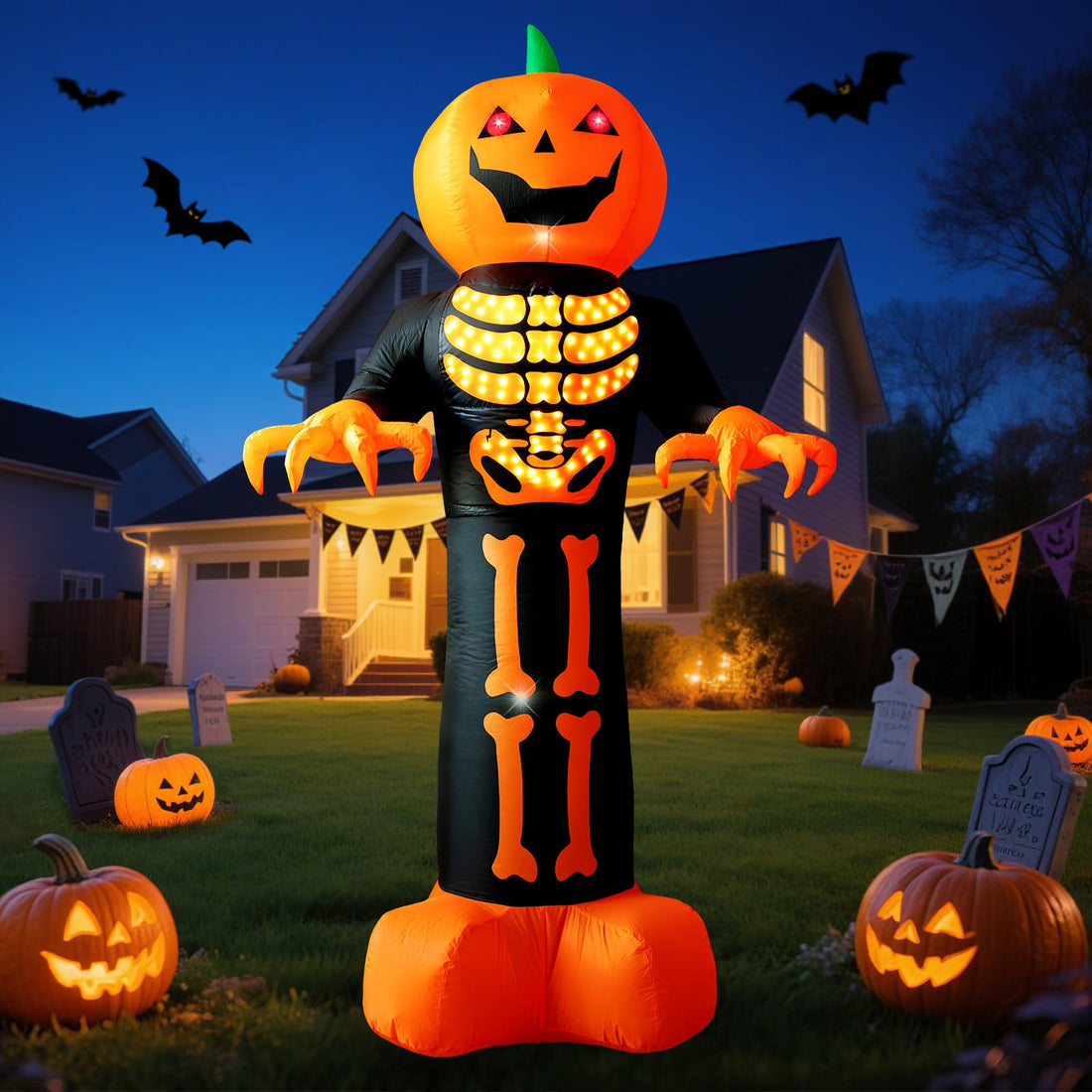 Inflatable Pumpkin Reaper Ghost Halloween Decoration with LED Lightshow
